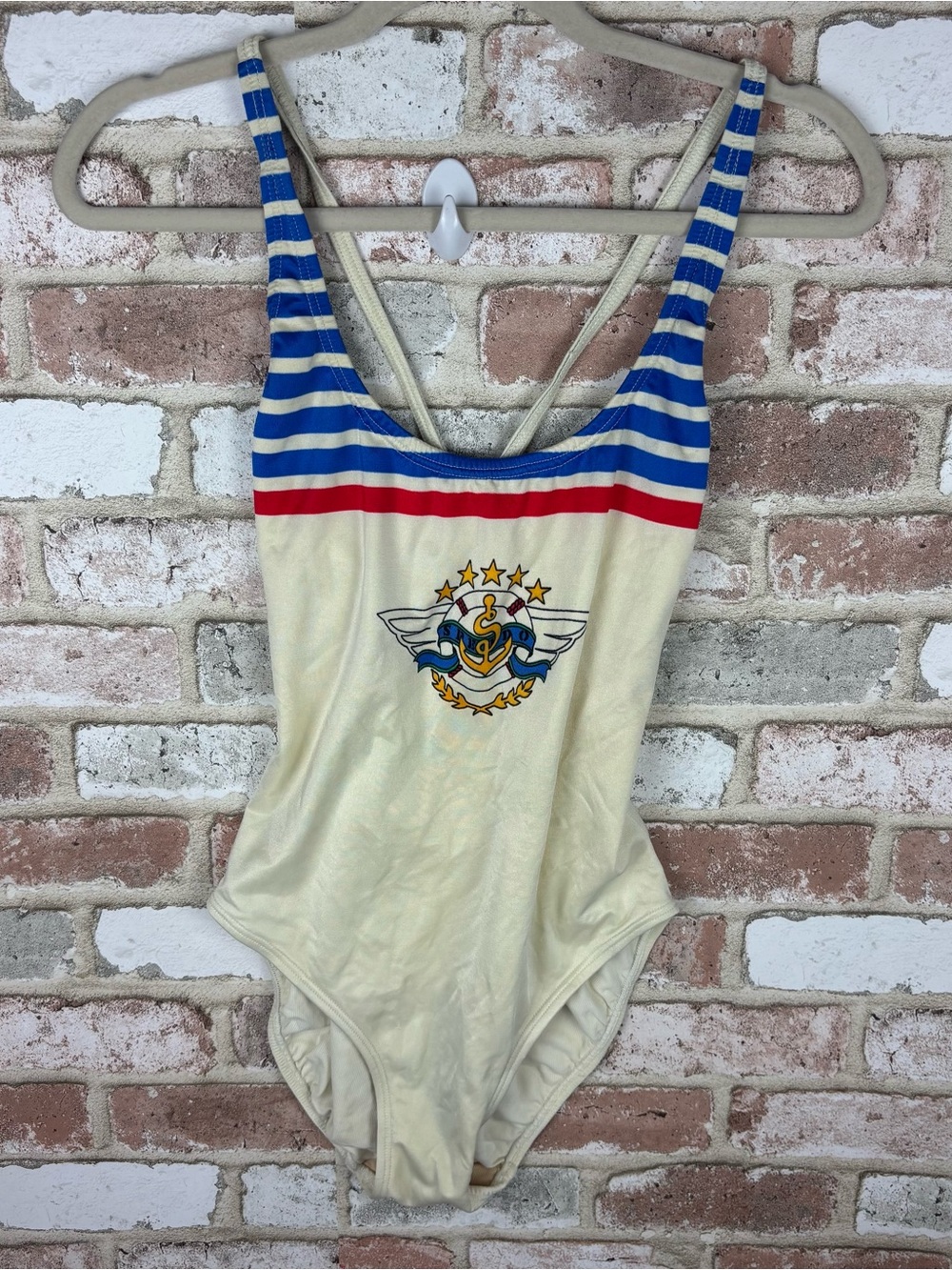 Vintage SPEEDO one piece bathing suit 13/14 - 38 Open-back Nautical